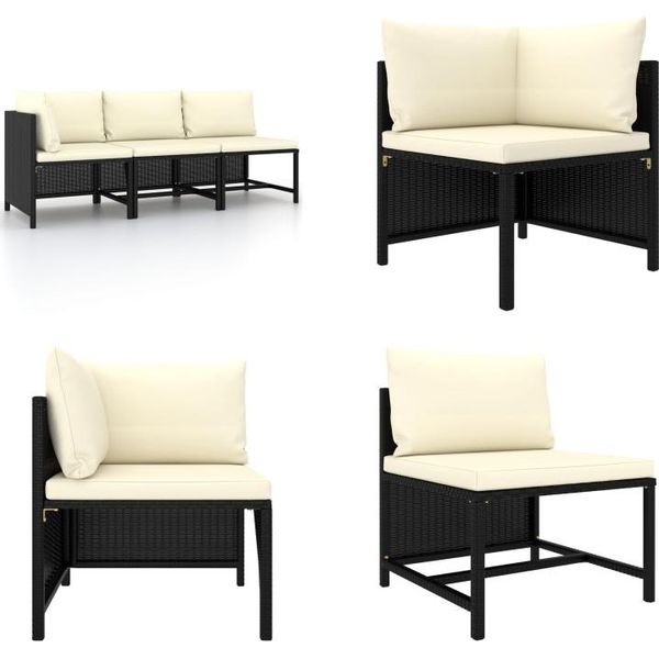 Vidaxl Set Di Divani Da Giardino 3 Pezzi Con Cuscini In Poly Rattan Nero - Set Di Divani Da Giardino - Set Di Divani Da Giardino - Set Di Mobili Da Giardino - Set Di Mobili Da Giardino-image