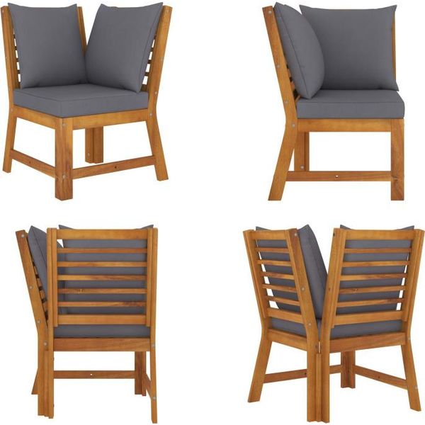 Vidaxl Divano Modulare Ad Angolo Con Cuscini Grigio Scuro In Legno Massiccio Di Acacia - Divano Ad Angolo - Divani Ad Angolo - Sezione Di Divano Ad Angolo - Sezioni Di Divano Ad Angolo-image