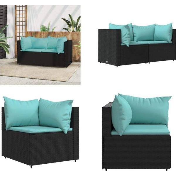 Vidaxl Divani Angolari Da Giardino Con Cuscini 2 Pz. Poli Rattan Nero - Divano Ad Angolo - Divani Ad Angolo - Divano - Divano Da Esterno-image