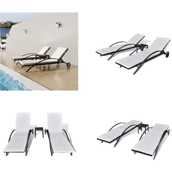 Vidaxl Sdraio Con Tavolo In Polirattan Nero - Sedia A Sdraio - Sdraio - Lettino - Sdraio-image