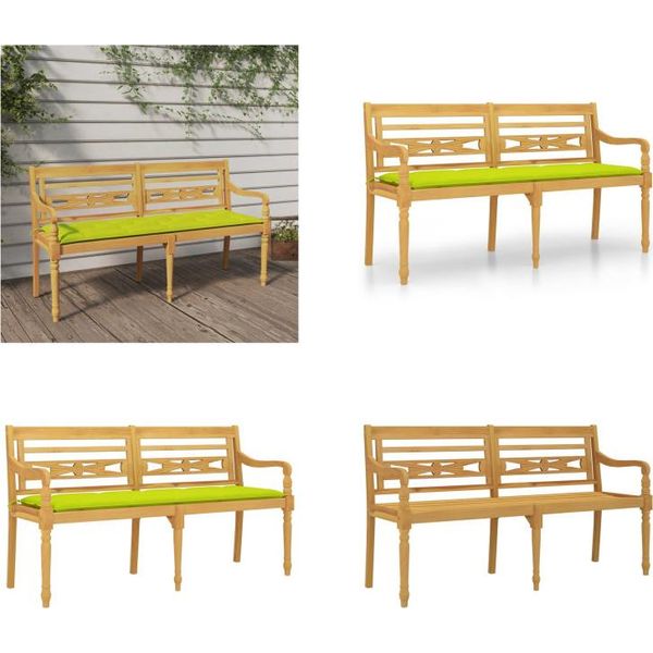 Vidaxl Panca Batavia Con Cuscino Verde Chiaro 150 Cm In Teak Massiccio - Panca - Panche - Panca Da Giardino - Panca Da Salotto-image