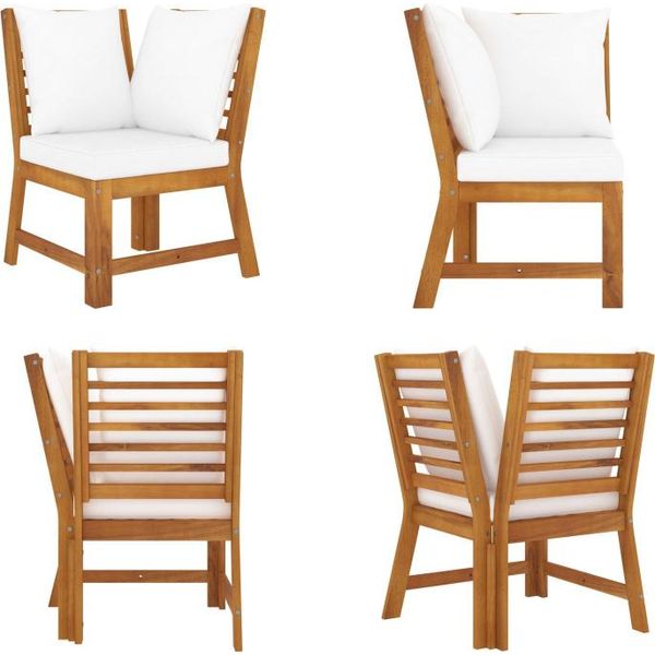 Vidaxl Divano Angolare Modulare Con Cuscini Bianchi Crema In Legno Massiccio Di Acacia - Divano Angolare Modulare - Divani Angolari Modulari - Divano Modulare - Divani Modulari-image