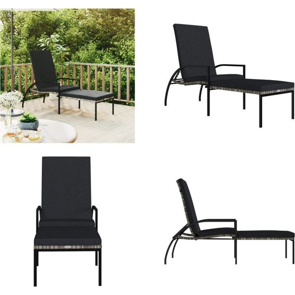 Vidaxl Lettino Con Poggiapiedi In Rattan Pe Grigio - Lettino - Sedia A Sdraio - Chaise Longue - Sedia Da Giardino-image