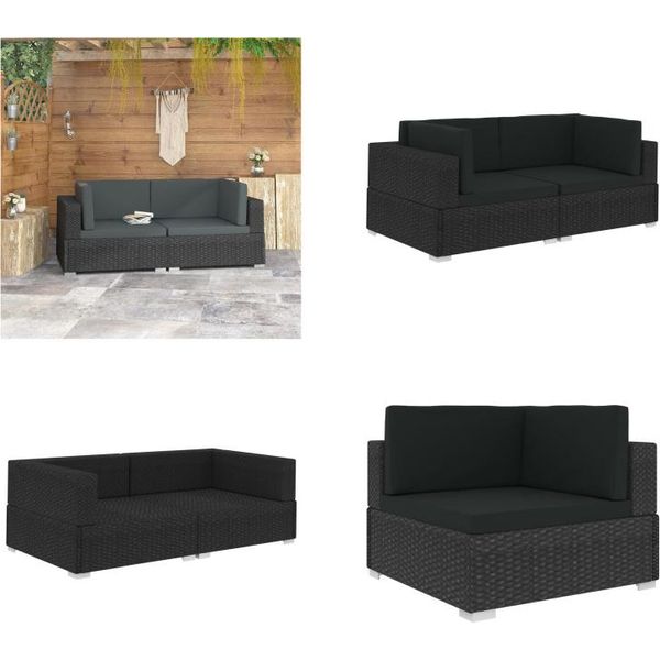 Vidaxl Divani Ad Angolo 2 Pezzi Con Cuscini In Poly Rattan Nero - Divano Ad Angolo - Divani Ad Angolo - Divano A 2 Posti - Divani A 2 Posti-image