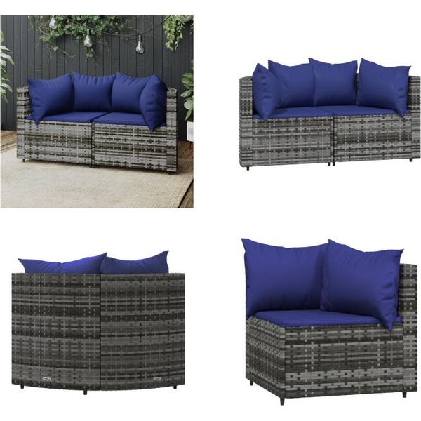 Vidaxl Divani Angolari Da Giardino Con Cuscini 2 Pz. Poli Rattan Grigio - Divano Ad Angolo - Divani Ad Angolo - Divano - Divano Da Esterno-image
