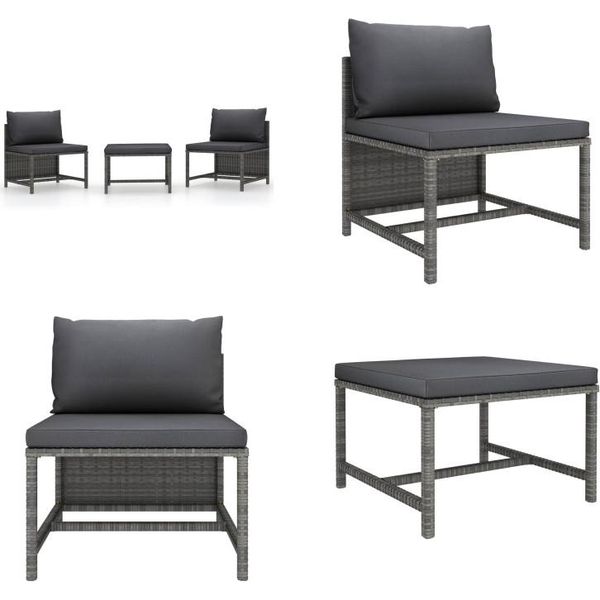 Vidaxl Set Di Divani Da Giardino 3 Pezzi Con Cuscini In Poly Rattan Grigio - Set Di Divani Da Giardino - Set Di Divani Da Giardino - Set Di Mobili Da Giardino - Set Di Mobili Da Giardino-image