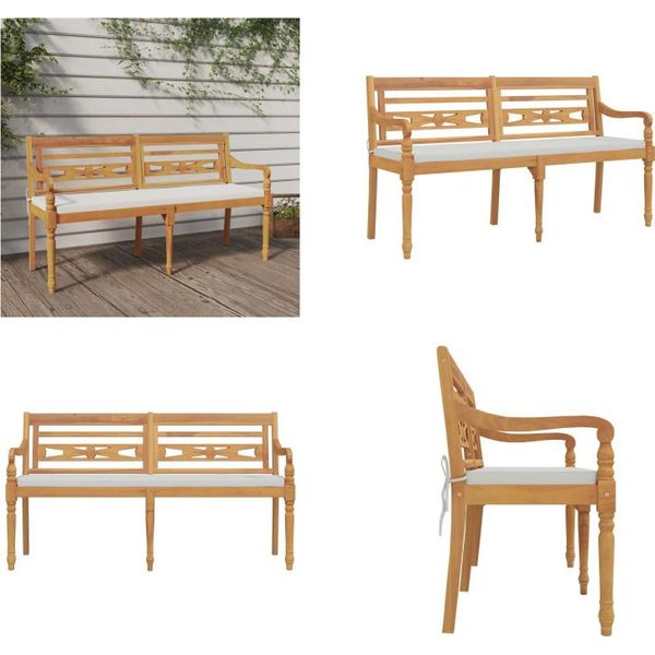 Vidaxl Panca Batavia Con Cuscino 150 Cm In Legno Massiccio Di Teak - Panca Batavia - Panche Batavia - Panca Da Giardino - Panca-image