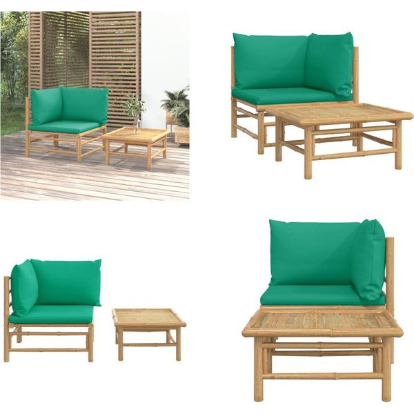 Vidaxl Set Salotto Da Giardino 2 Pezzi Con Cuscini Verdi In Bambù - Set Salotto Da Giardino - Set Salotto Da Giardino - Set Mobili Da Giardino-image