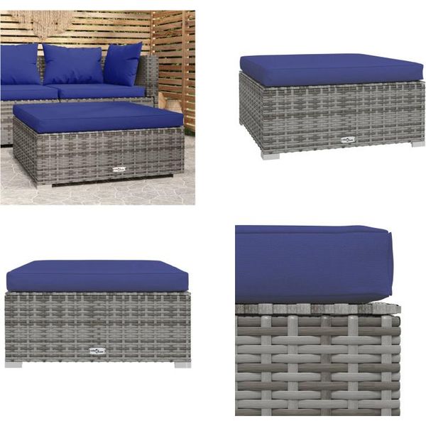 Vidaxl Sgabello Da Giardino Con Cuscino Grigio 70X70X30 Cm In Poly Rattan - Poggiapiedi Da Giardino - Poggiapiedi Da Giardino - Poggiapiedi Da Esterno-image