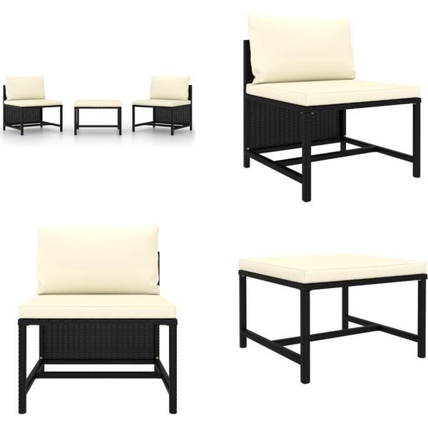 Vidaxl Set Di Divani Da Giardino 3 Pezzi Con Cuscini In Poly Rattan Nero - Set Di Divani Da Giardino - Set Di Divani Da Giardino - Set Di Mobili Da Giardino - Set Di Mobili Da Giardino-image