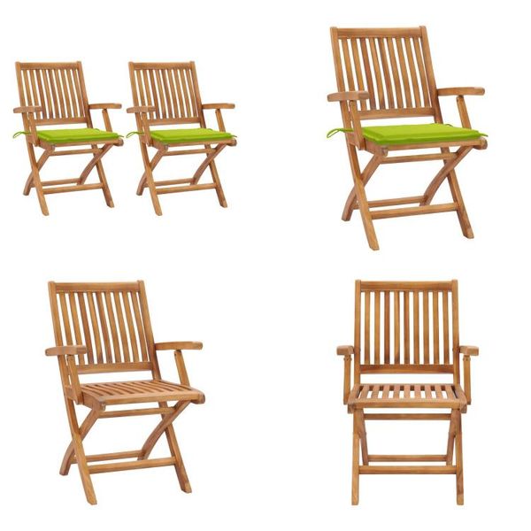 Vidaxl Sedie Da Giardino 2 Pezzi Con Cuscini Verde Chiaro In Legno Massiccio Di Teak - Sedia Da Giardino - Sedie Da Giardino - Sedia Da Giardino In Legno - Sedie Da Giardino In Legno-image