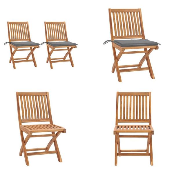 Vidaxl Sedie Da Giardino 2 Pezzi Con Cuscini Grigi In Legno Massiccio Di Teak - Sedia Da Giardino - Sedie Da Giardino - Sedia Da Giardino Di Legno - Sedie Da Giardino Di Legno-image