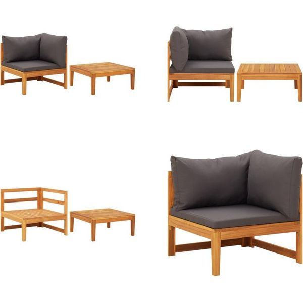 Vidaxl Set Salotto Da Giardino 2 Pezzi Con Cuscini Grigio Scuro In Legno Di Acacia - Set Salotto Da Giardino - Set Salotto Da Giardino - Set Mobili Da Giardino - Set Mobili Da Giardino-image