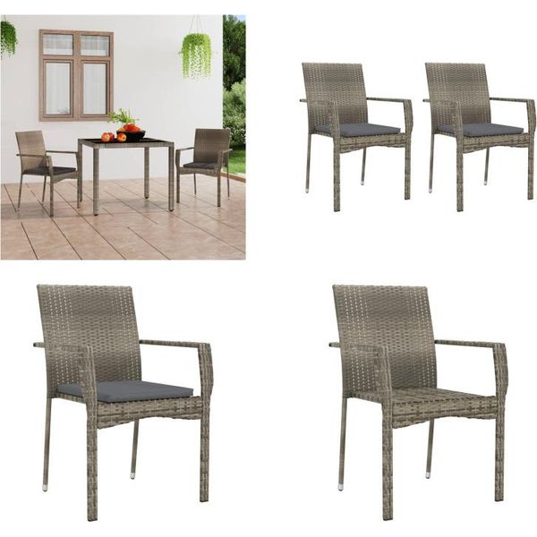 Vidaxl Sedie Da Giardino Con Cuscino 2 Pz. Poly Rattan Grigio - Sedia Da Giardino - Sedie Da Giardino - Mobili Da Giardino - Mobili Da Esterno-image