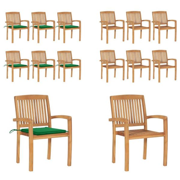 Vidaxl Sedie Da Giardino Impilabili Con Cuscino 6 Pz. Legno Massiccio Teak - Sedia Da Giardino - Sedie Da Giardino - Sedia Di Legno - Sedie Di Legno-image