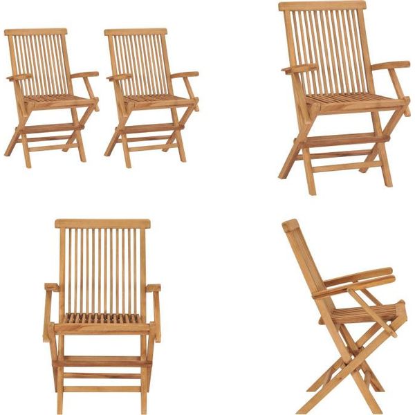 Vidaxl Sedie Da Giardino Pieghevoli 2 Pz. Legno Massiccio Teak - Sedia Da Giardino - Sedie Da Giardino - Sedia Da Giardino In Legno - Sedie Da Giardino In Legno-image