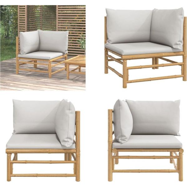 Vidaxl Divano Da Giardino Ad Angolo Con Cuscini Grigio Chiaro Bambù - Divano Da Giardino Ad Angolo - Divani Da Giardino Ad Angolo - Divano Da Esterno Ad Angolo - Divano Da Terrazzo Ad Angolo-image