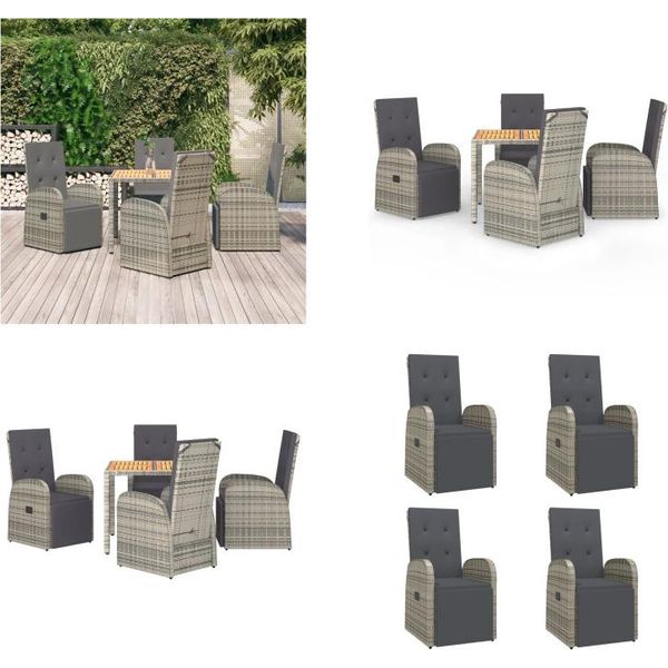 Vidaxl Set Da Pranzo Da Giardino 5 Pezzi Con Cuscini In Poly Rattan Grigio - Set Da Pranzo Da Giardino - Set Da Pranzo Da Giardino - Set Da Pranzo Da Terrazza-image
