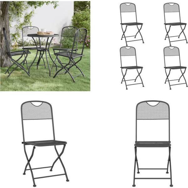 Vidaxl Sedie Da Giardino Pieghevoli 4 Pezzi In Lamiera Stirata Antracite - Sedia Da Giardino Pieghevole - Sedia Da Giardino Pieghevole - Sedia Pieghevole-image