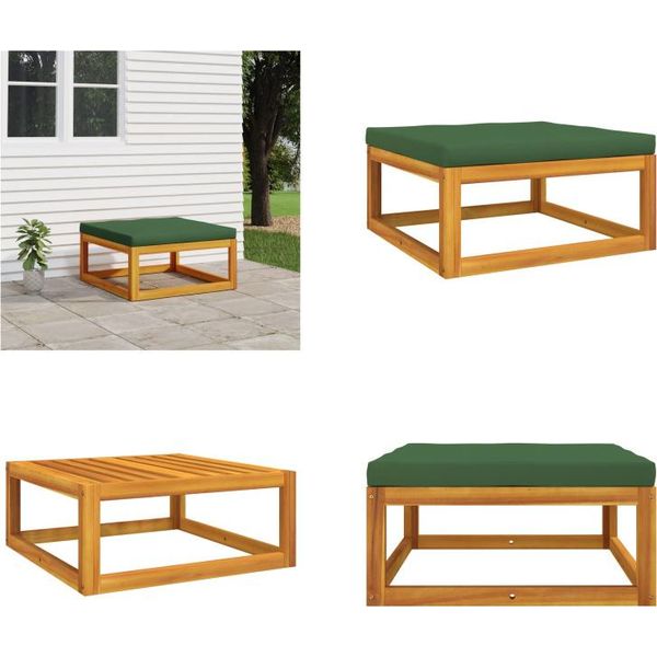 Vidaxl Sgabello Da Giardino Con Cuscino Verde In Legno Massiccio Di Acacia - Sgabello Da Giardino - Poggiapiedi - Poggiapiedi - Poggiapiedi-image
