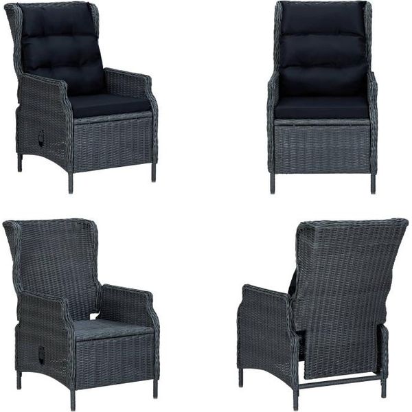 Vidaxl Sedia Da Giardino Regolabile Con Cuscini In Poly Rattan Grigio Scuro - Sedia Da Esterno - Sedie Da Esterno - Sedia Da Giardino - Sedie Da Giardino-image