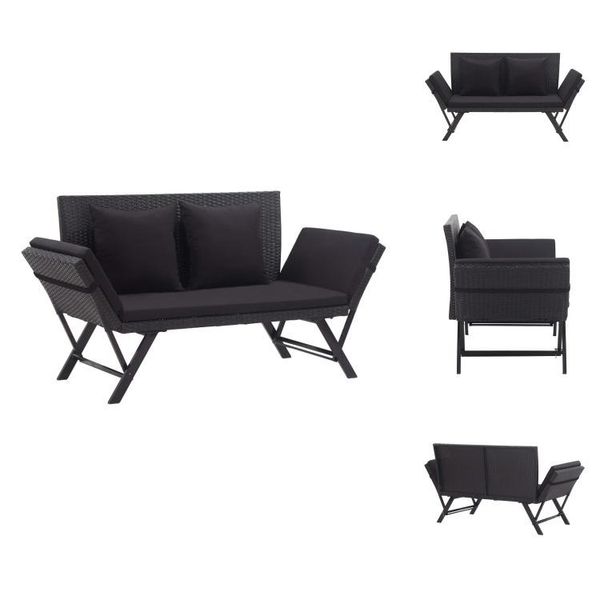 Vidaxl Panca Da Giardino Con Cuscini 176 Cm In Poly Rattan Nero - Panche Da Giardino-image