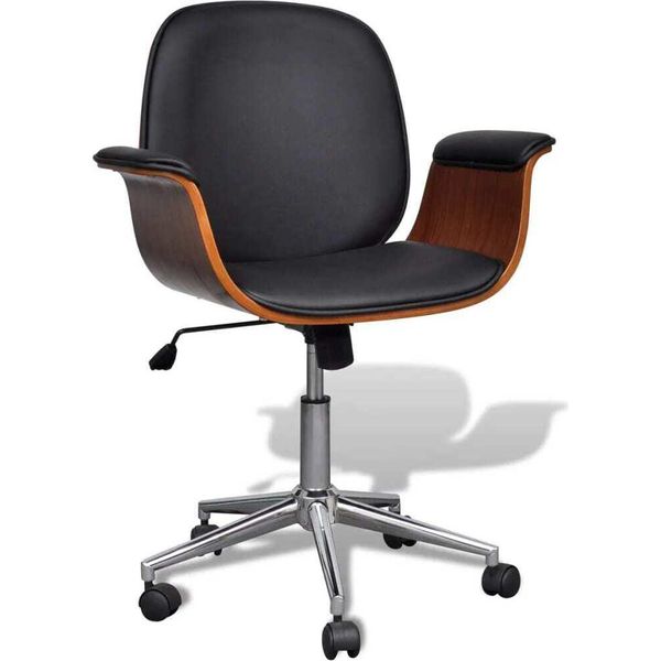 Vidaxl Poltrona Girevole In Legno Curvato E Pelle Finta - Sedia Da Ufficio - Sedie Da Ufficio - Sedia Da Scrivania - Sedie Da Scrivania-image