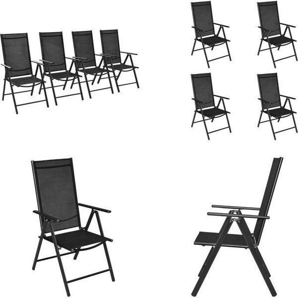 Vidaxl Sedie Da Giardino Pieghevoli 4 Pz. Alluminio E Textilene Nero - Sedia Da Giardino - Sedie Da Giardino - Sedia Pieghevole - Sedie Pieghevoli-image