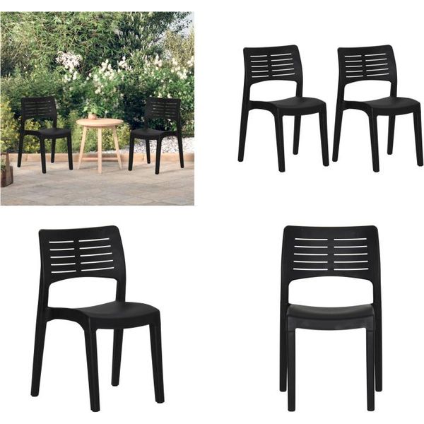 Vidaxl Sedie Da Giardino 2 Pz. Polipropilene Antracite - Sedia Da Giardino - Sedie Da Giardino - Sedia Da Esterno - Sedia Da Patio-image