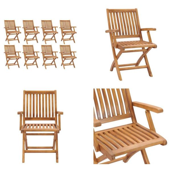 Vidaxl Sedie Da Giardino Pieghevoli 8 Pz. Legno Massiccio Teak - Sedia Da Giardino - Sedie Da Giardino - Sedia Di Legno - Sedie Di Legno-image