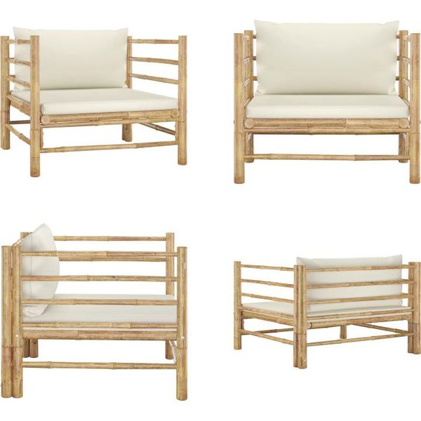Vidaxl Divano Da Giardino Con Cuscini Crema Bianco Bambù - Divano Da Giardino - Divani Da Giardino - Divano Da Esterno - Divani Da Esterno-image