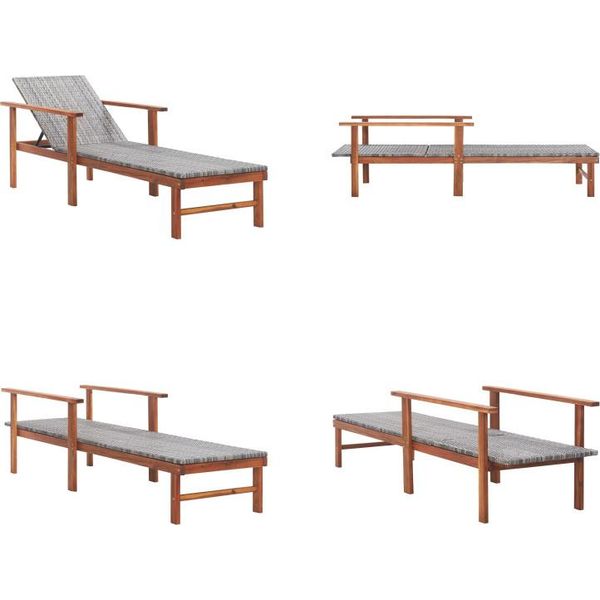 Vidaxl Lettino Prendisole In Poly Rattan E Legno Massiccio Di Acacia Grigio - Lettino Da Giardino - Lettini Da Giardino - Lettino Prendisole - Lettini Prendisole-image