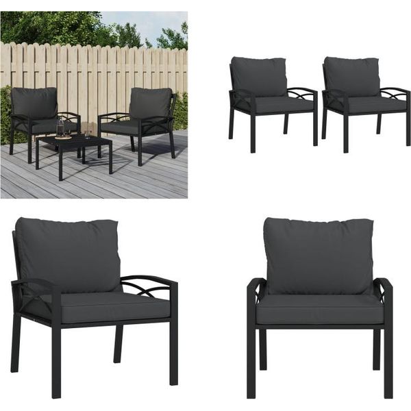 Vidaxl Sedie Da Giardino Con Cuscini Grigi 2 Pz. 68X76X79 Cm In Acciaio - Sedia Da Giardino - Sedie Da Giardino - Sedia Da Esterno - Sedia Da Patio-image