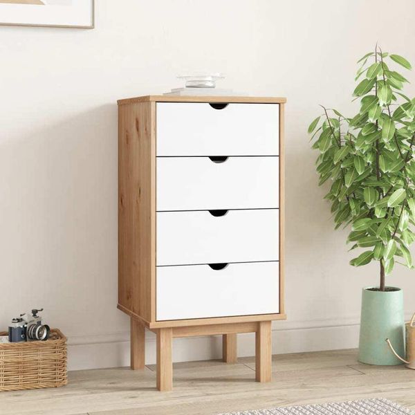 The Living Store Cassettiera Otta Brown & White 45X39X90 Cm In Legno Massiccio-image