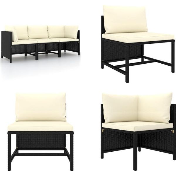 Vidaxl Divano Da Giardino A 3 Posti Con Cuscini In Poly Rattan Nero - Divano Da Giardino - Divani Da Giardino - Lounge - Lounging-image