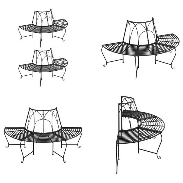 Vidaxl Panche Per Alberi Semicircolari 2 Pezzi Ø159 Cm Acciaio Nero - Panca Per Alberi - Panche Per Alberi - Panca - Seduta Per Panca-image