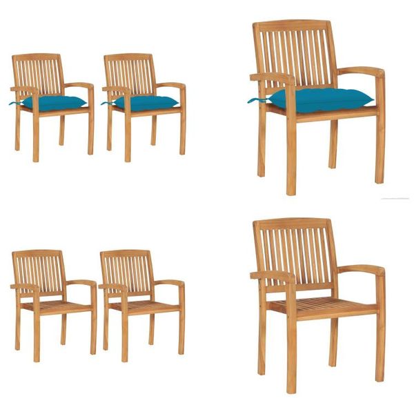 Vidaxl Sedie Da Giardino 2 Pezzi Con Cuscini Azzurri In Teak Massiccio - Sedia Da Giardino - Sedie Da Giardino - Sedia Da Giardino In Legno - Sedie Da Giardino In Legno-image
