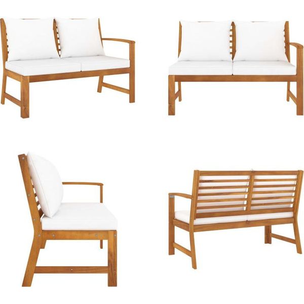 Vidaxl Panca Da Giardino 114,5 Cm Con Cuscini Crema In Legno Massiccio Di Acacia - Panca Da Giardino - Panche Da Giardino - Panche Da Esterno - Panche Da Esterno-image