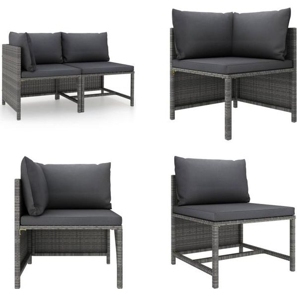Vidaxl Set Di Divani Da Giardino 2 Pezzi Con Cuscini In Poly Rattan Grigio - Set Di Divani Da Giardino - Set Di Divani Da Giardino - Set Di Salotti Da Giardino - Set Di Mobili Da Esterno-image