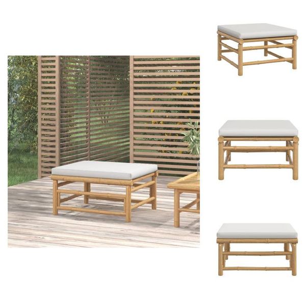 Vidaxl Sgabello Da Giardino Con Cuscino Grigio Chiaro In Bambù - Elementi Per Divani Da Giardino-image