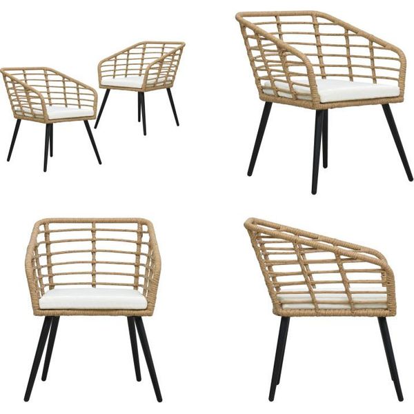Vidaxl Sedie Da Giardino 2 Pezzi Con Cuscini In Poly Rattan Oak - Sedia Da Giardino - Sedia - Sedie-image