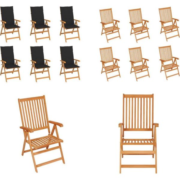 Vidaxl Sedie Da Giardino 6 Pezzi Con Cuscini Neri In Legno Massiccio Teak - Sedia Da Giardino - Sedie Da Giardino - Poltrona Da Giardino - Sedia Pieghevole-image
