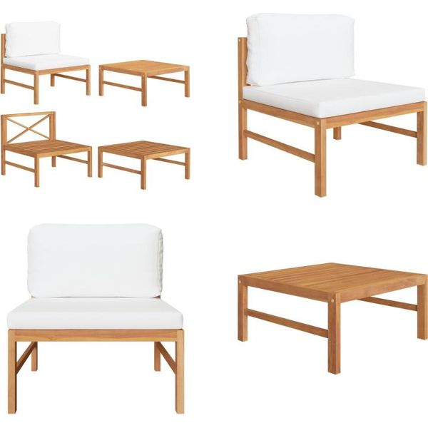 Vidaxl Set Salotto Da Giardino 2 Pezzi Con Cuscini Crema In Teak - Set Salotto Da Giardino - Set Salotto Da Giardino - Mobili Da Giardino - Set Mobili Da Giardino-image