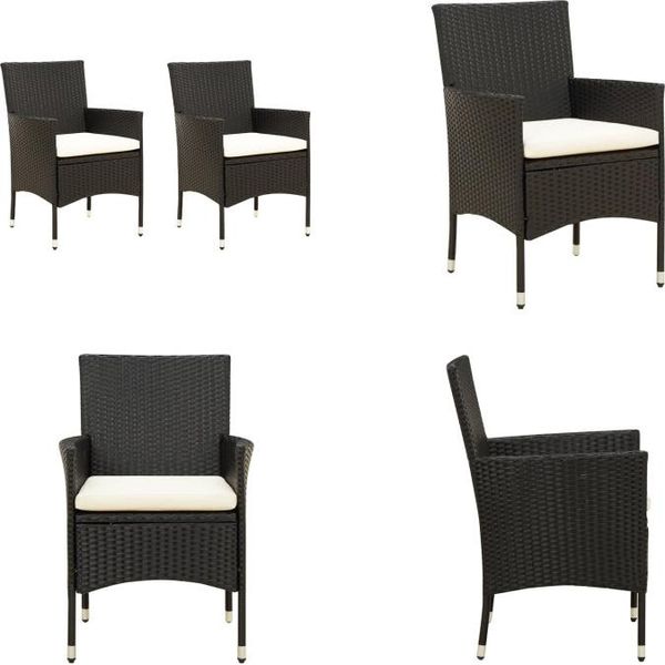 Vidaxl Sedie Da Giardino Con Cuscino 2 Pz. Poly Rattan Nero - Sedia Da Giardino - Sedie Da Giardino - Poltrona Da Giardino - Sedia Da Pranzo-image