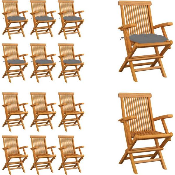 Vidaxl Sedie Da Giardino Con Cuscini Grigi 6 Pz. Legno Massiccio Teak - Sedia Da Giardino - Sedie Da Giardino - Sedia Da Giardino In Legno - Sedia Da Giardino In Legno Massiccio-image