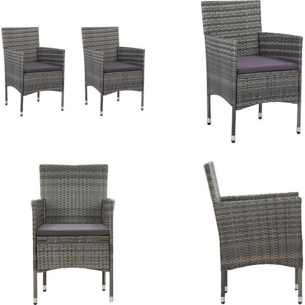 Vidaxl Sedie Da Pranzo Da Giardino 2 Pz. Poly Rattan Grigio - Sedia In Rattan - Sedie In Rattan - Sedie Da Giardino - Poltrona In Rattan - Poltrona In Rattan-image