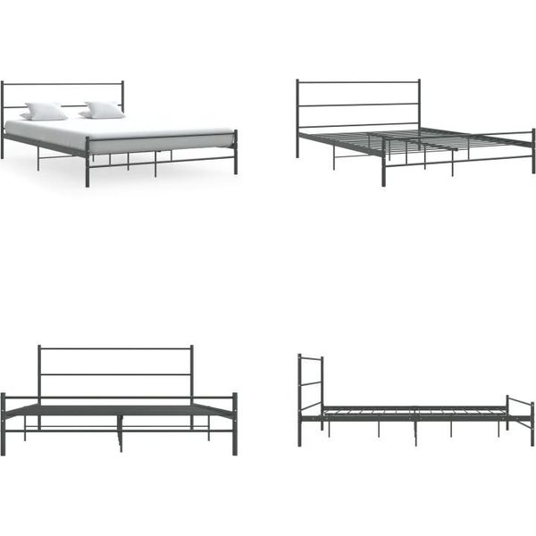 Vidaxl Struttura Letto In Metallo Grigio 140×200 Cm - Struttura Letto - Cornici Letto - Cornici Letto - Cornici Letto-image