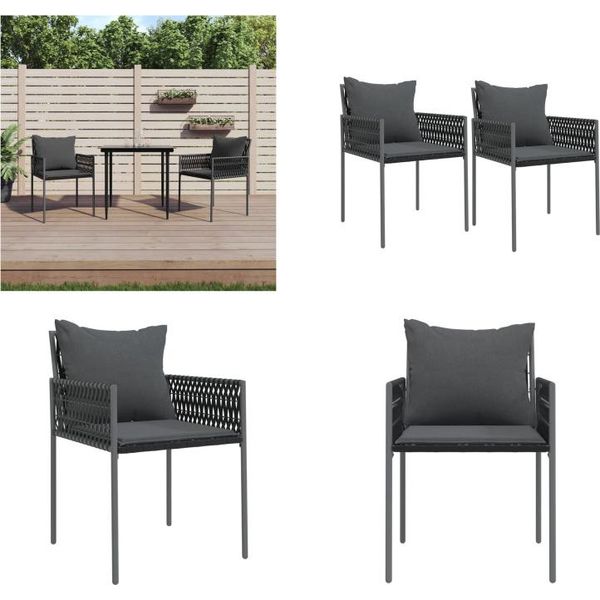 Vidaxl Sedie Da Giardino Con Cuscino 2 Pezzi Nero 54X61X83 Cm In Poly Rattan - Sedia Da Giardino - Sedie Da Giardino - Sedia Da Patio - Sedia Da Esterno-image