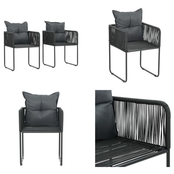 Vidaxl Sedie Da Giardino 2 Pezzi Con Imbottitura In Poly Rattan Nero - Sedia Da Giardino - Sedie Da Giardino - Sedia Da Esterno - Sedie Da Esterno-image