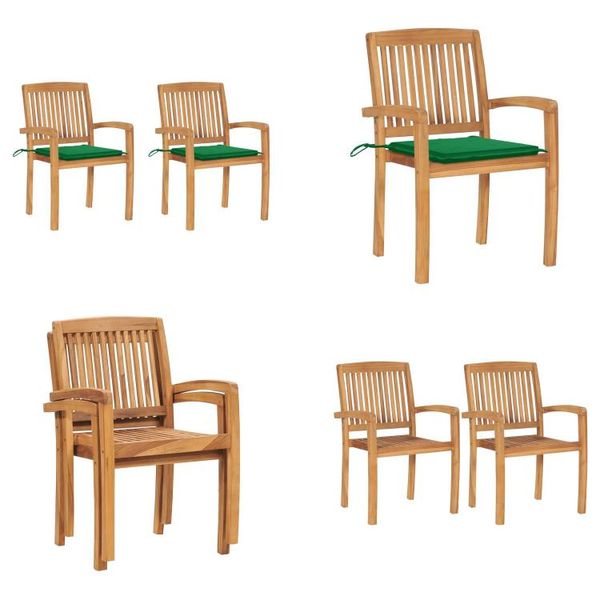 Vidaxl Sedie Da Giardino 2 Pezzi Con Cuscini Verdi In Legno Massiccio Di Teak - Sedia Da Giardino - Sedie Da Giardino - Sedia Da Giardino Di Legno - Sedie Da Giardino Di Legno-image